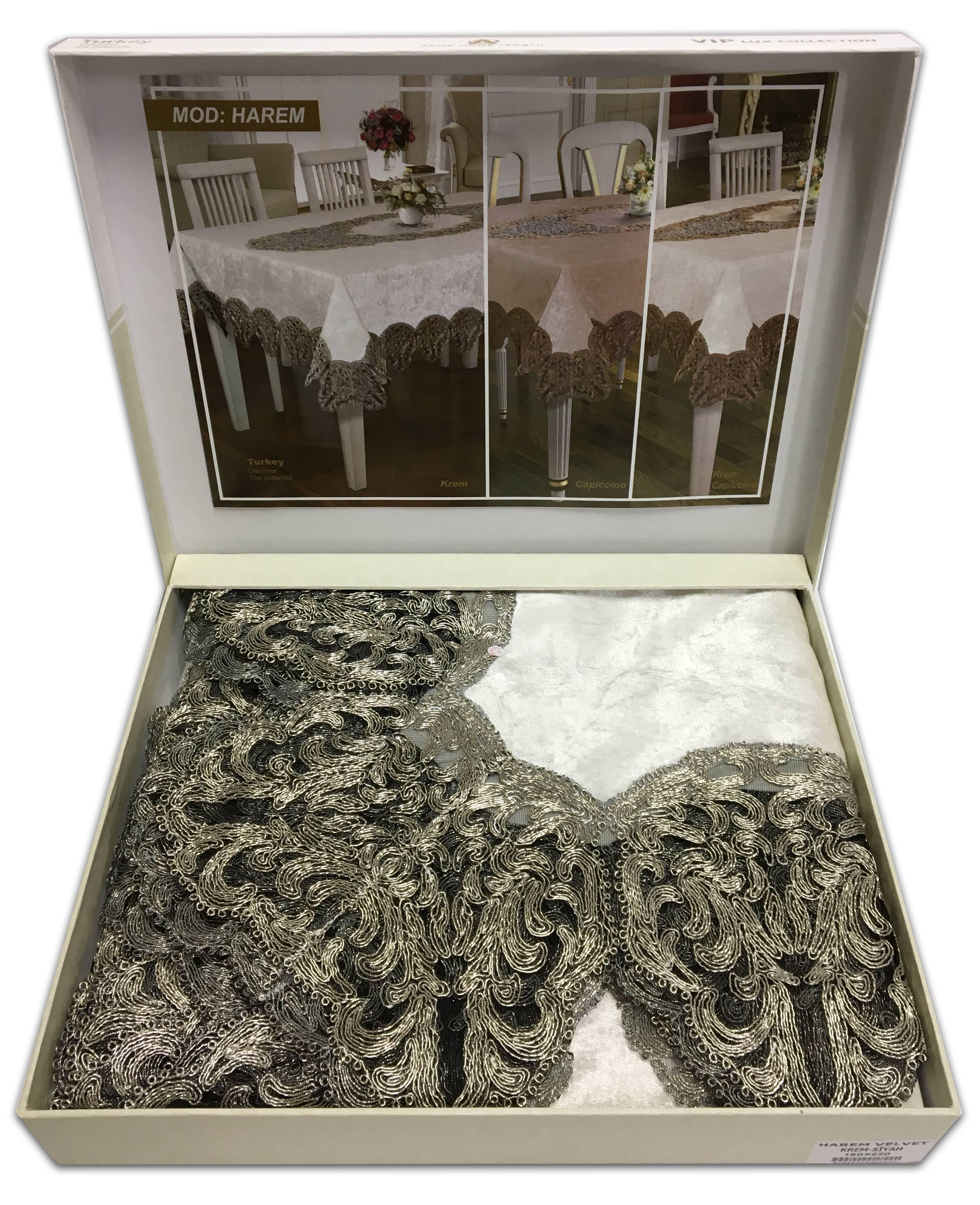 Скатерть велюровая Acme Tekstil 160x220 Harem Krem-Black (CN5088)