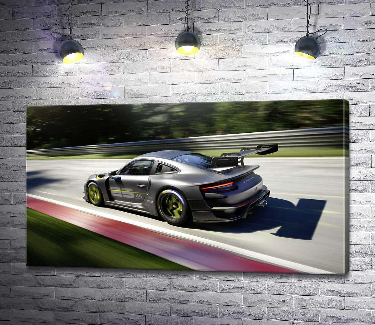 Картина ArtPoster Серый автомобиль Porsche 911 GT2 мчит по трассе 100x56 см Модуль №1 (004239)