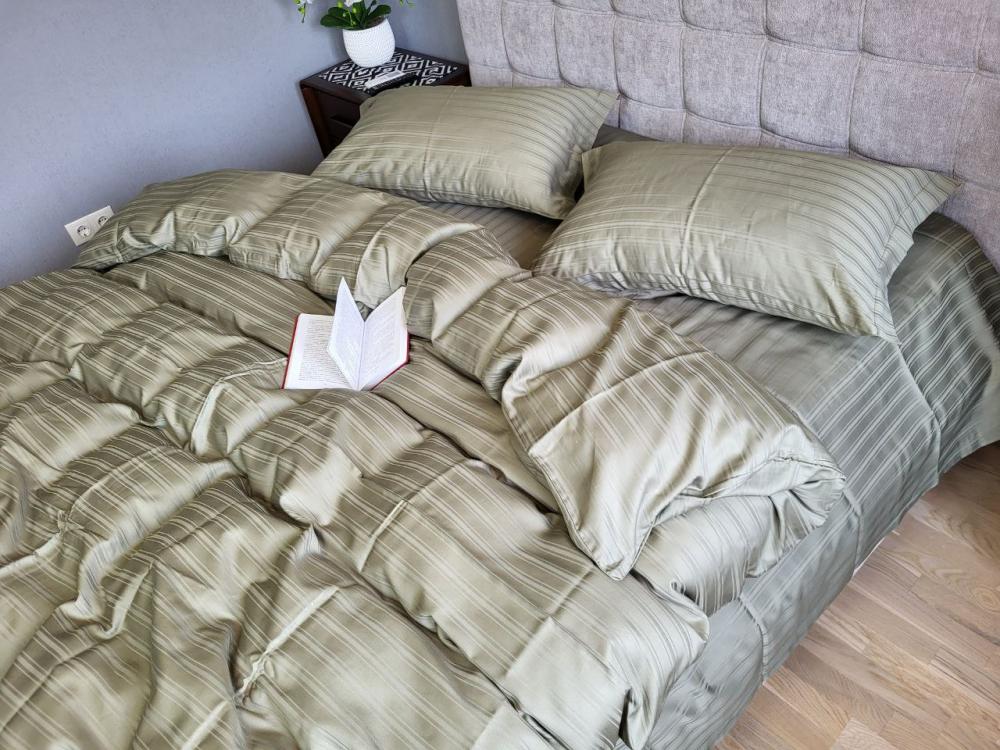 Комплект постільної білизни Multi stripe полуторний сатин Ripe olive
