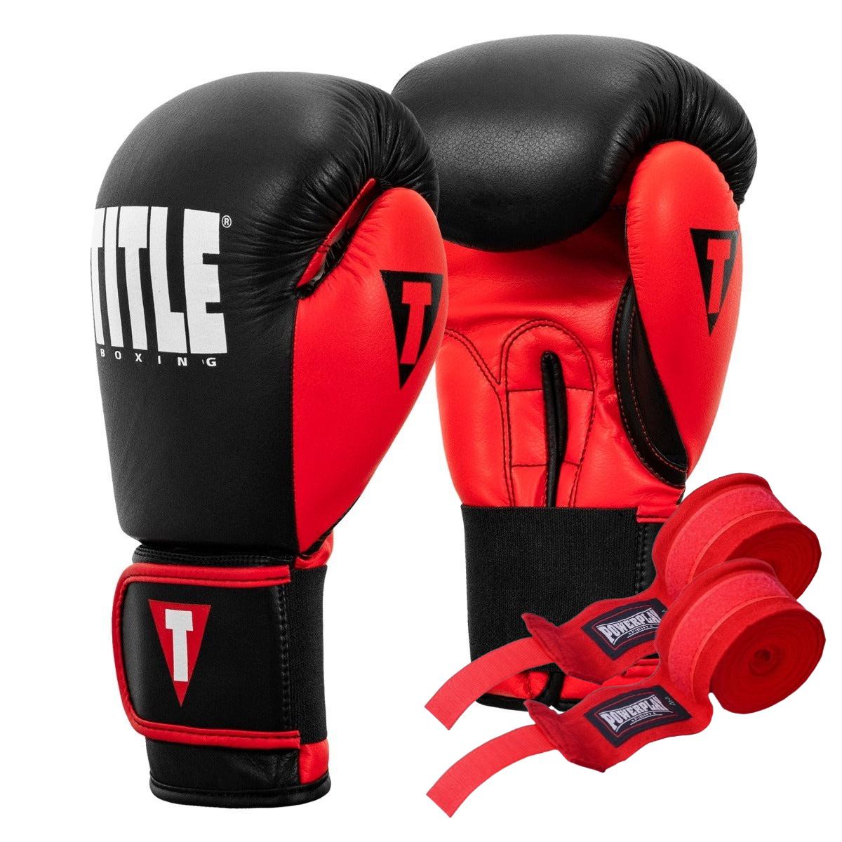 Боксерські рукавиці TITLE Boxing Dynamic Strike 14 oz з бинтами 4 м Black/Red Боксерські рукавиці TITLE Boxing Dynamic Strike 14 oz з бинтами 4 м Black/Red
