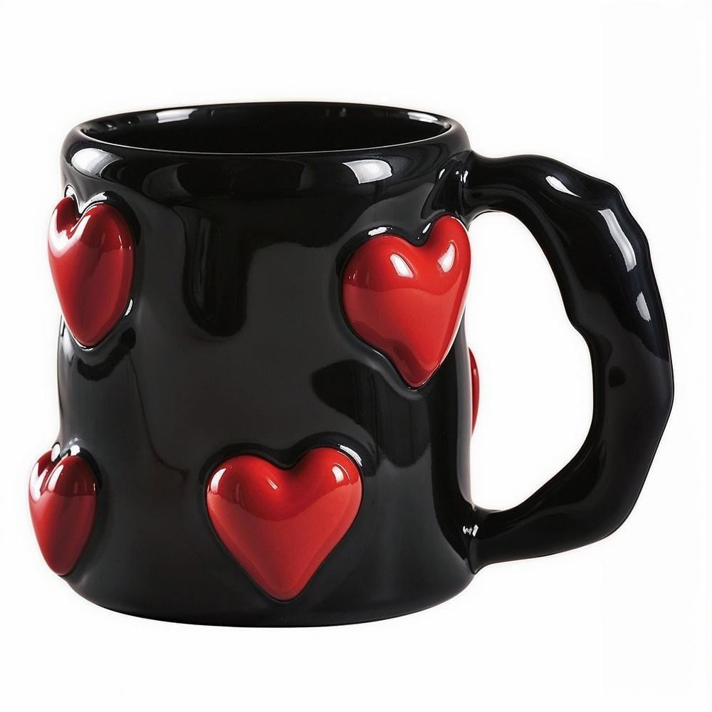 Кружка с красными сердцами Прикосновение любви для романтического подарка любимому глянец эффектный 500 мл Черный