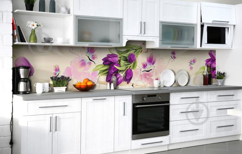 Скинали на кухню Zatarga «Букет фиолетовых тюльпанов» 600х2500 мм виниловая 3Д наклейка кухонный фартук Скинали на кухню Zatarga «Букет фиолетовых тюльпанов» 600х2500 мм виниловая 3Д наклейка кухонный фартук