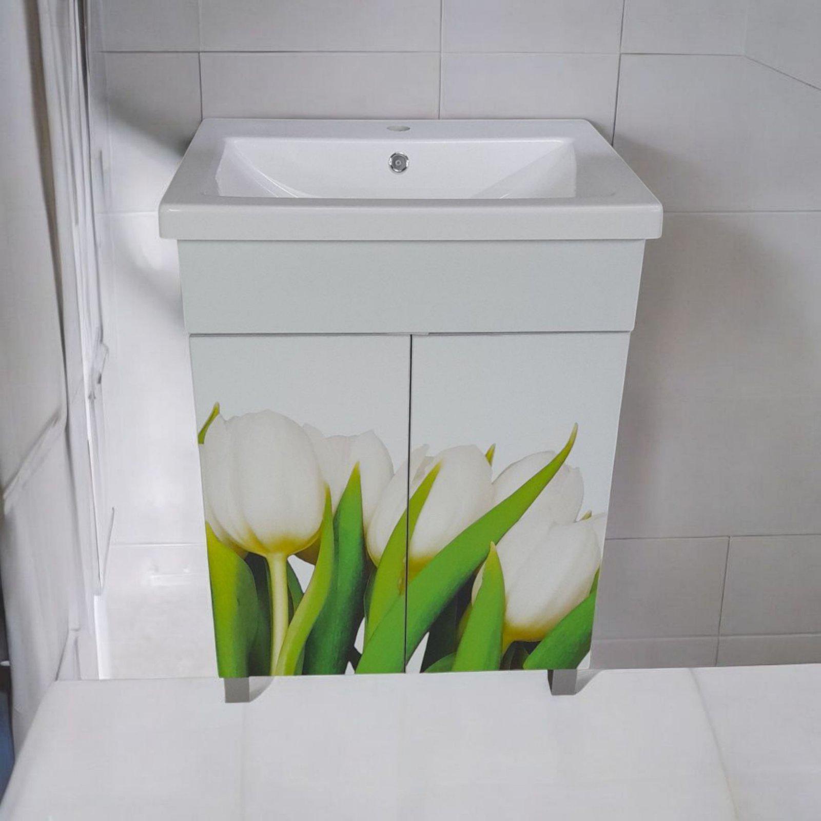 Тумба с умывальником для ванной комнаты Mikola-M Тюльпаны пластиковая 55 см (2356) - фото 8