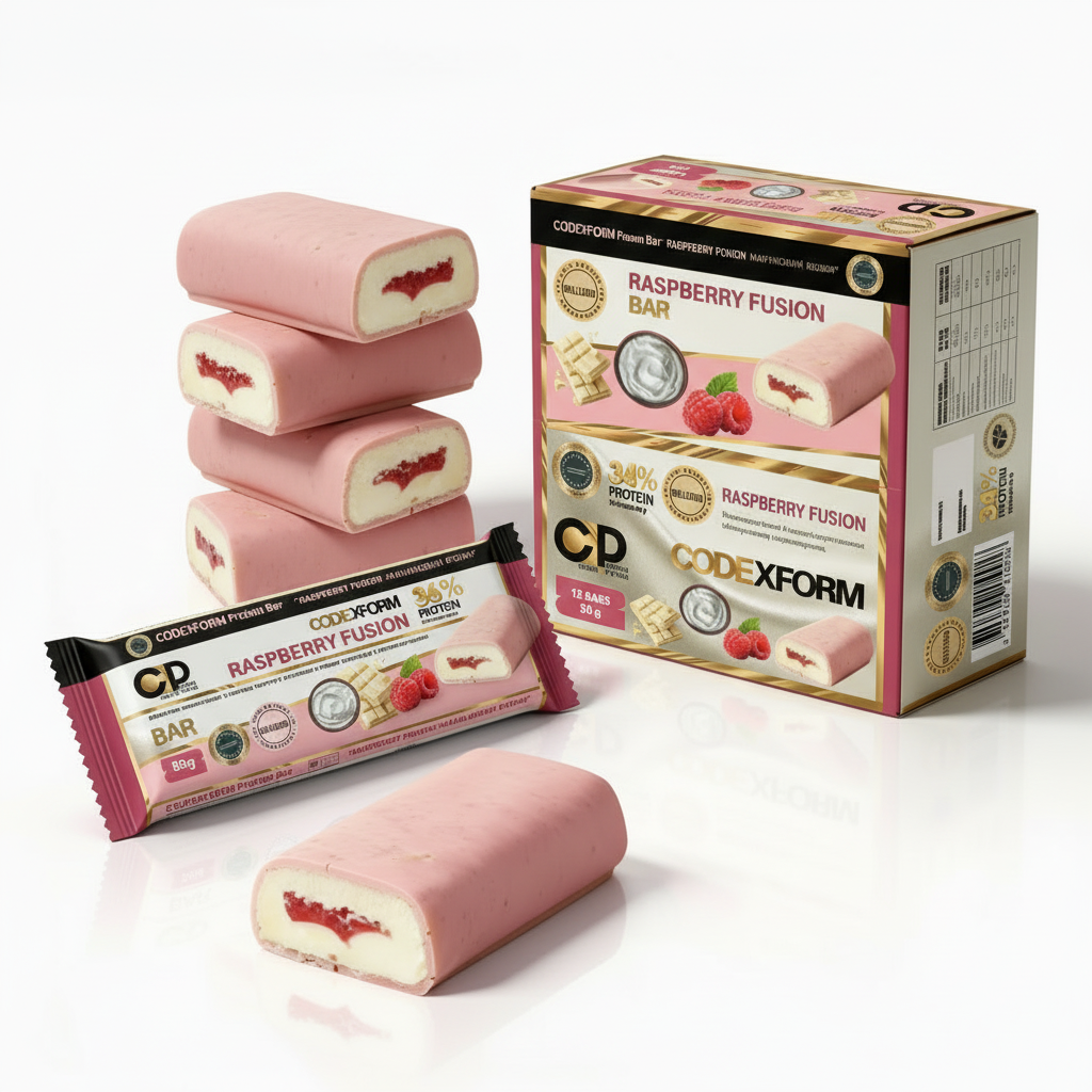 Батончик протеиновый CODExFORM Raspberry Fusion без сахара 36% протеина 12 шт. (BOX-BAR-FUSION-01) - фото 3
