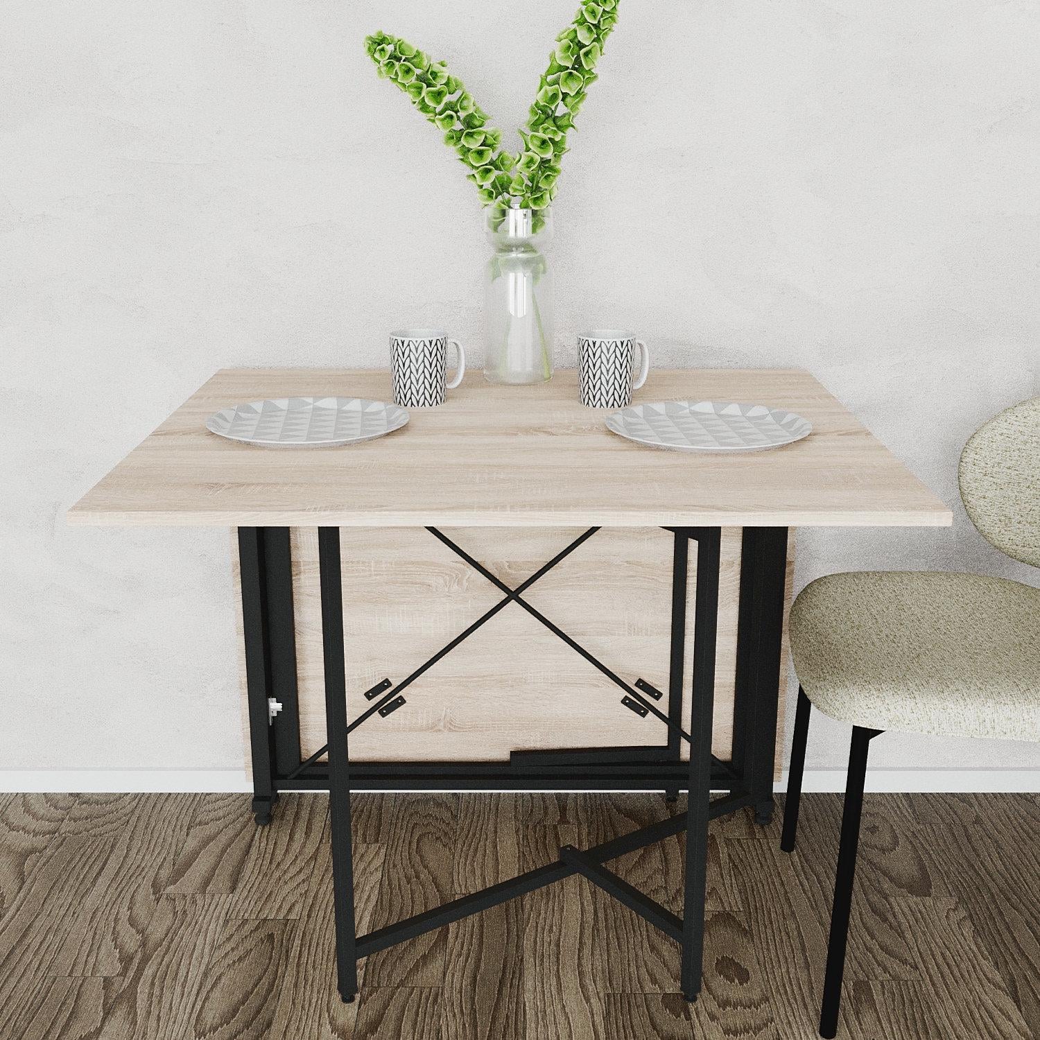 Обідній стіл трансформер-книжка Ferrum-decor Оріон Pro метал/ДСП 16 мм 75x152x90 см Чорний/Дуб Сонома (FRD-107403)
