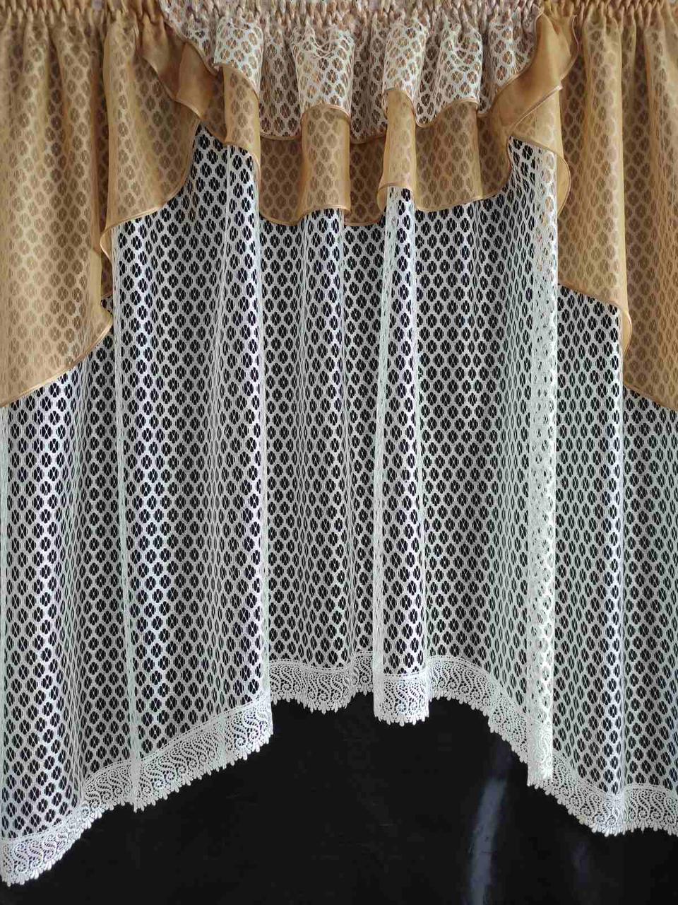 Фіранка Белла сітка з шифоновим ламбрекеном 285х170 см Білий з бежевим (кр-04) - фото 1 Фіранка Белла сітка з шифоновим ламбрекеном 285х170 см Білий з бежевим (кр-04) - фото 1