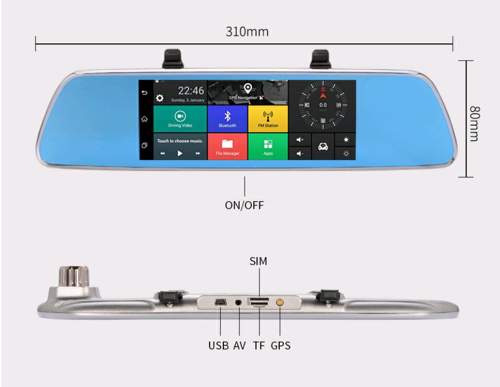 Відеореєстратор дзеркало DVR Phisung V300 автомобільний екран 7 дюймів GPS 3G і камерою заднього виду - фото 6