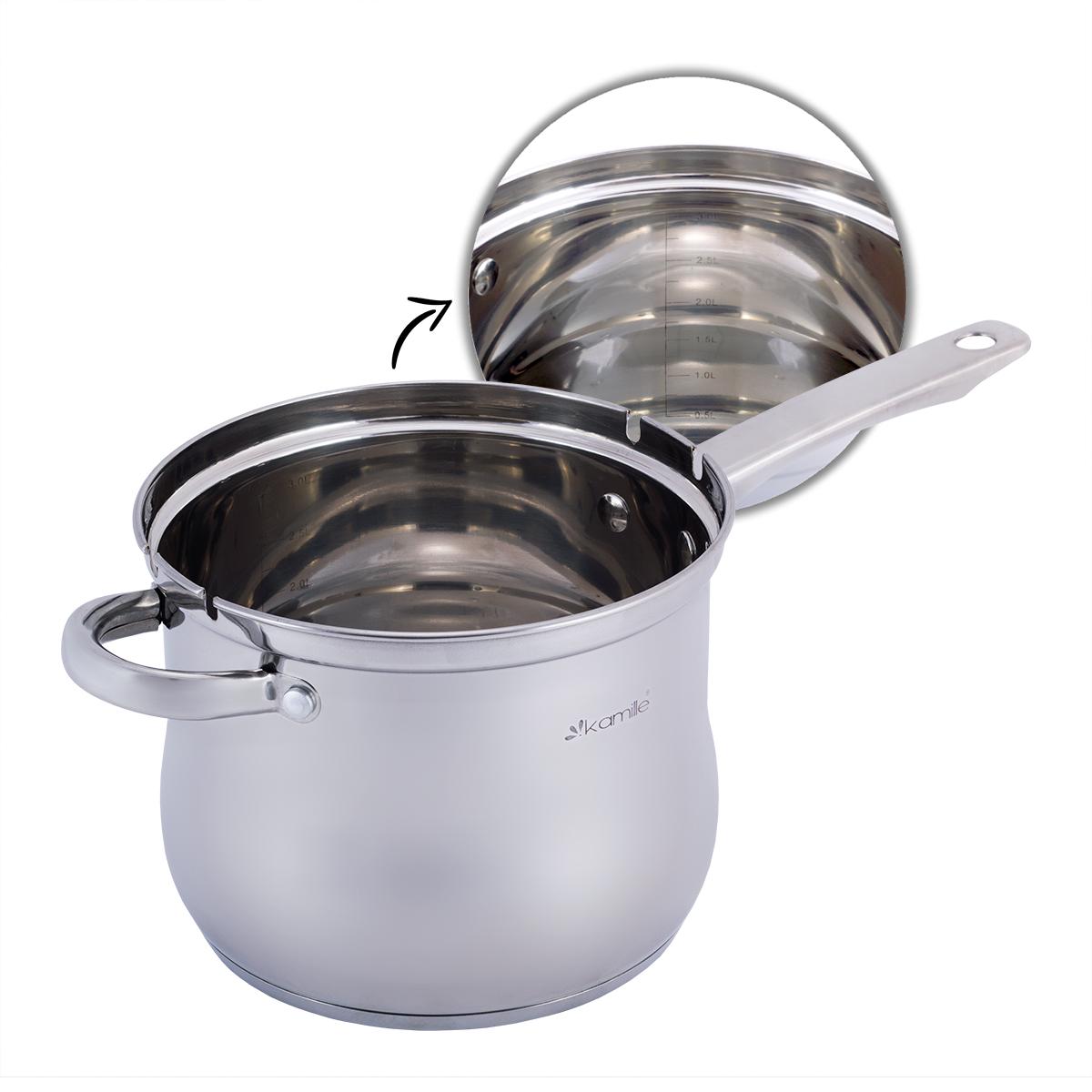 Кастрюля-фритюрница Kamille KM-5852 из нержавеющей стали со стеклянной крышкой и дуршлагом 3,5 л Стальной (124-84-5852) - фото 3 Кастрюля-фритюрница Kamille KM-5852 из нержавеющей стали со стеклянной крышкой и дуршлагом 3,5 л Стальной (124-84-5852) - фото 3