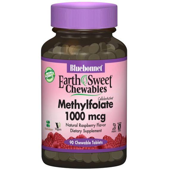 Фолієва кислота Bluebonnet Nutrition Earth Sweet Chewables Methylcobalamin 1000 mcg 90 Chewable Tabs Natural Raspberry Flavor (BLB0455)