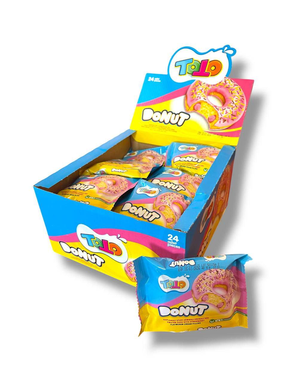 Пончик Toto Donut зі смаком полуниці та глазур'ю 24 шт. (00000006380)