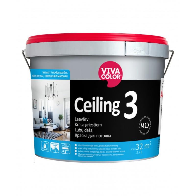 Краска для потолка Vivacolor Ceiling 3 водно-дисперсионная для внутренних работ база A 2,7 л Белый (2105659208)