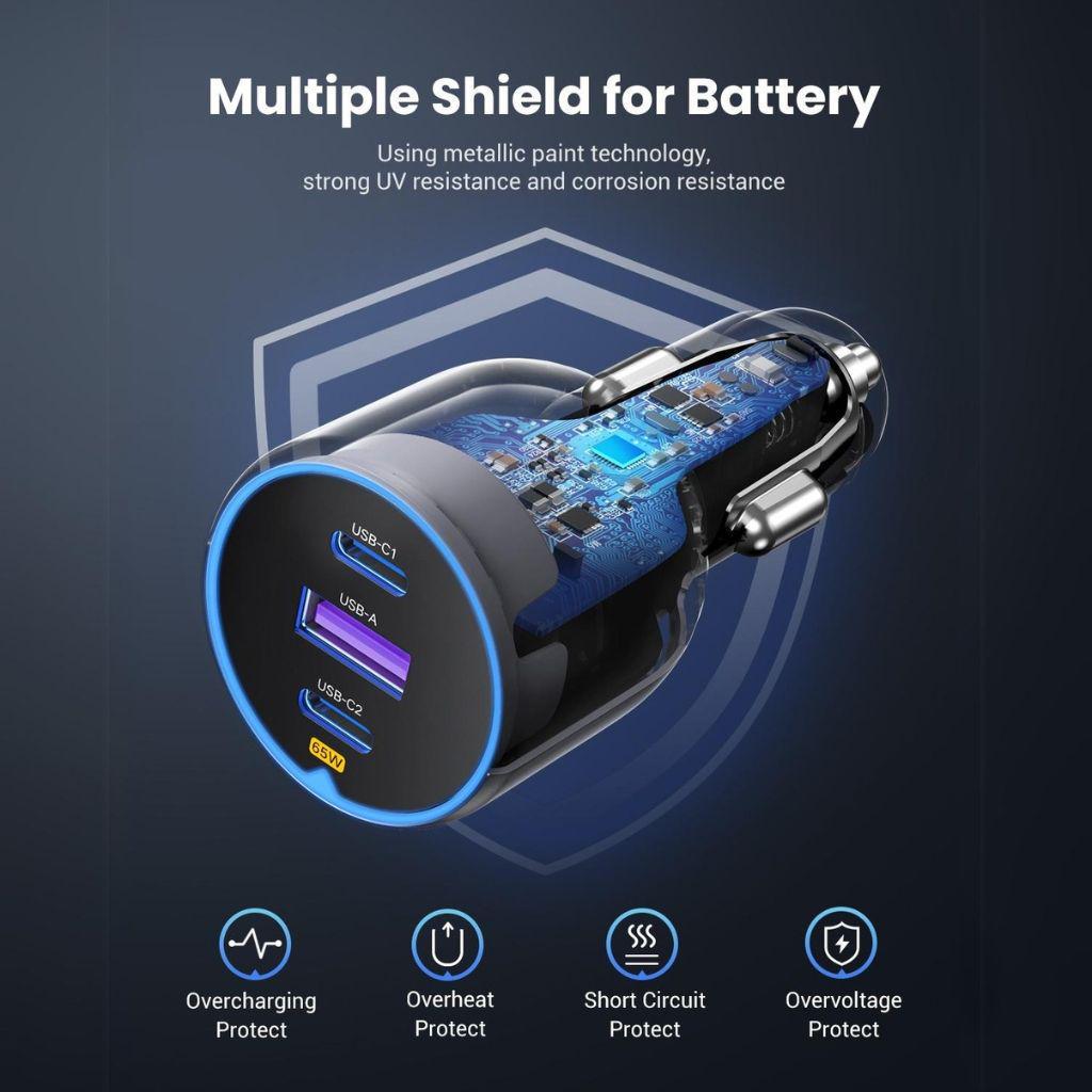 Зарядний пристрій автомобільний UGREEN 75 Вт Type-C/Type-C/USB PD3.0/QC4.0/PPS швидка зарядка Сірий (35024) - фото 3