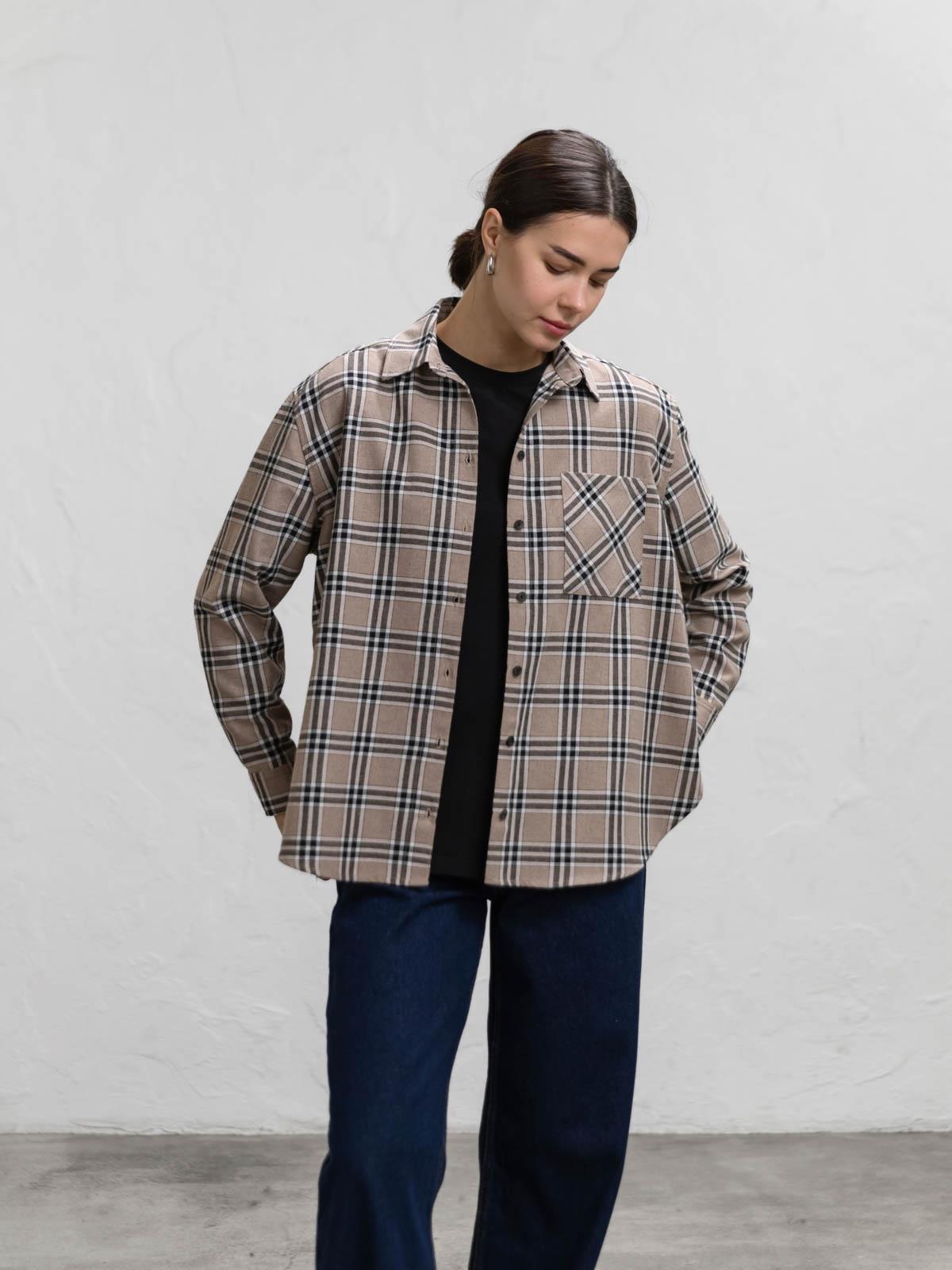 Сорочка жіноча бавовняна в клітинку FROMUS XL Коричневий (9511-15) - фото 3