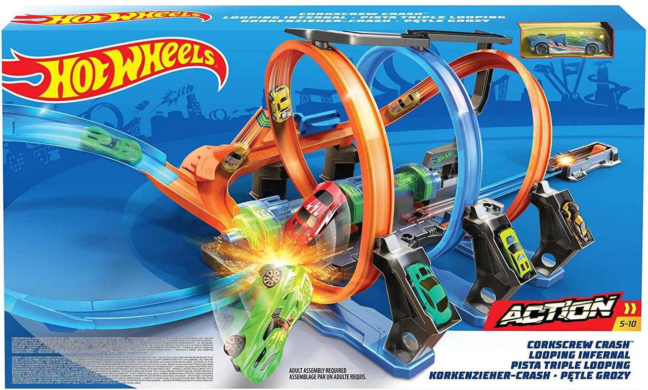 Трек Hot Wheels Corkscrew Crash Track with Motorized Boos FTB65