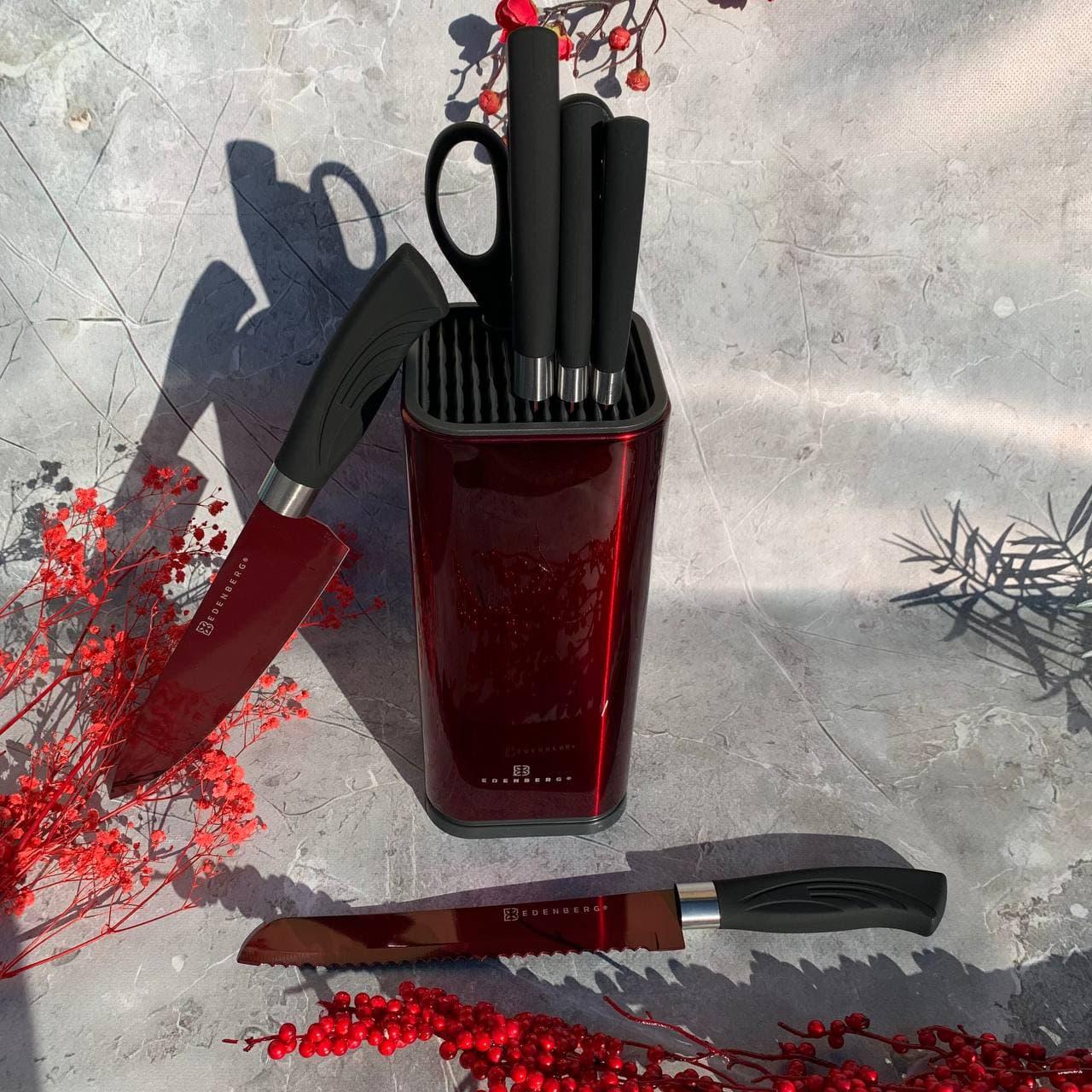 Набор кухонных ножей с подставкой Edenberg EB-11027 антибактериальное покрытие 7 предметов Красный (2530555684) - фото 1 Набор кухонных ножей с подставкой Edenberg EB-11027 антибактериальное покрытие 7 предметов Красный (2530555684) - фото 1