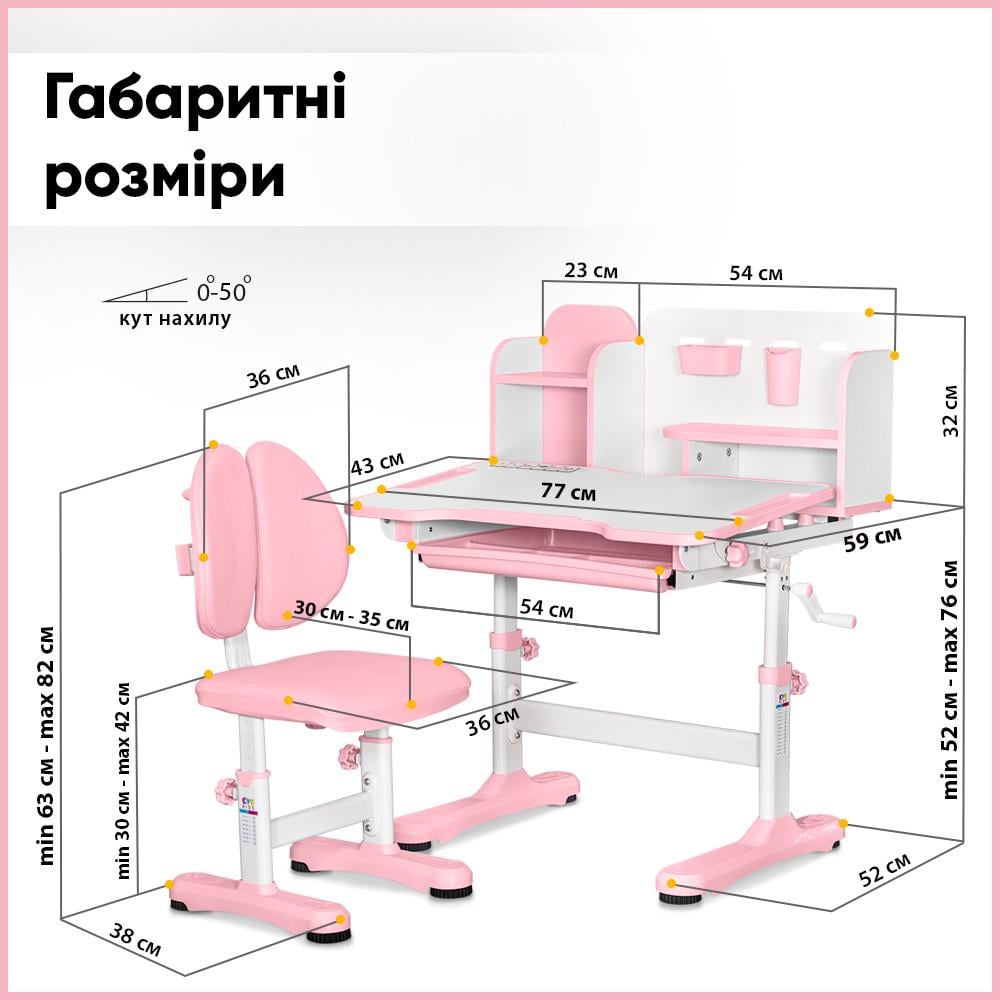 Парта детская школьная Mealux BD-28 Panda со стулом Розовый (BD-28 PN) - фото 4