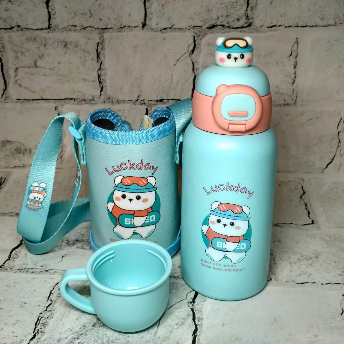 Термос детский с трубочкой и ремешком в чехле Мишка 500 мл 20х9 см Голубой (H-252-G) Термос детский с трубочкой и ремешком в чехле Мишка 500 мл 20х9 см Голубой (H-252-G)