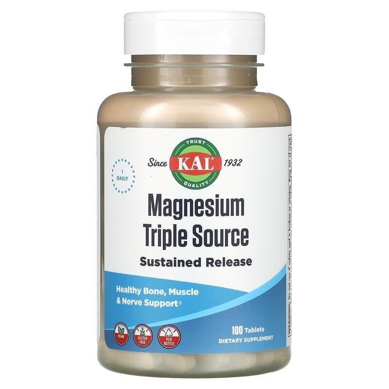 Магній з вітаміном В6 KAL Magnesium Triple Source потрійне джерело магнію 500 мг 100 таблеток