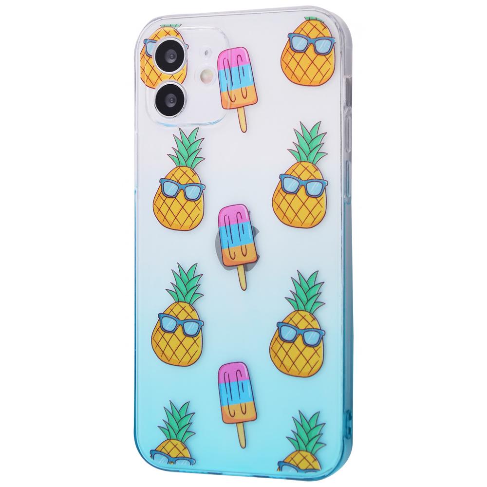 Чехол WAVE Sweet & Acid case TPU для iPhone 12 White/TurquoiSE/Pineapple с рисунком