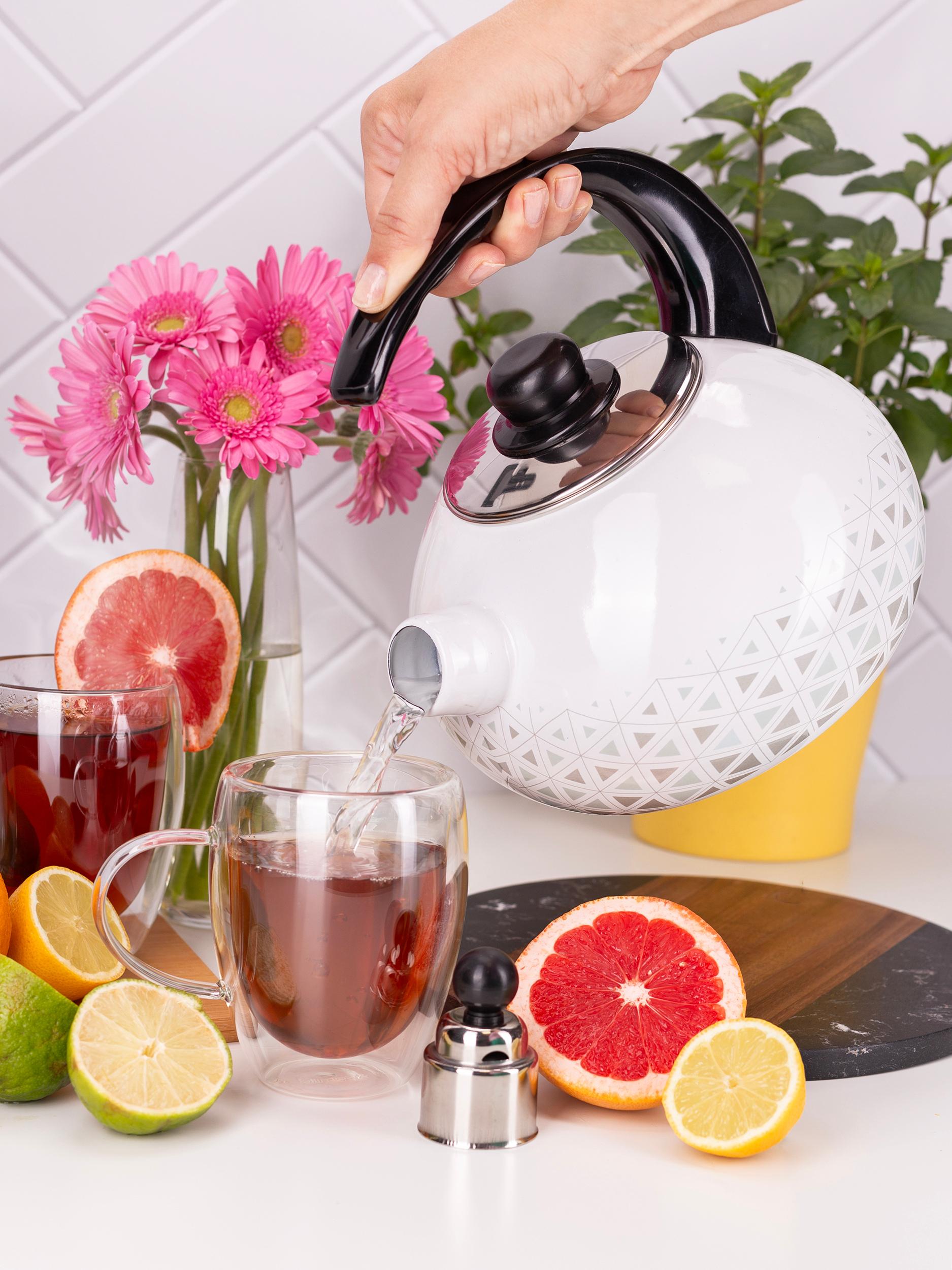 Чайник со свистком Kamille KM-1037 с рисунком из эмалированной стали 2,5 л Белый (150-84-1037) - фото 6 Чайник со свистком Kamille KM-1037 с рисунком из эмалированной стали 2,5 л Белый (150-84-1037) - фото 6