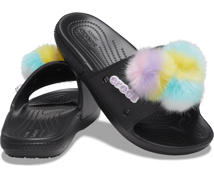 Шльопанці жіночі утеплені Crocs Classic Fur Sure Slide р. 38-39 Чорний (5483)