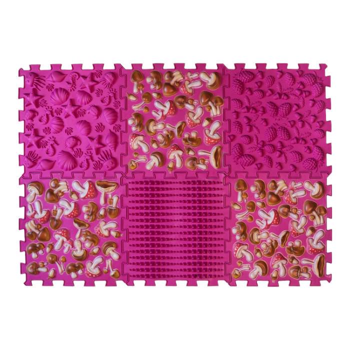 Развивающий коврик массажный коврик детский Ортек ортопедический Грибочки 6 элементов Розовый (AS001123)