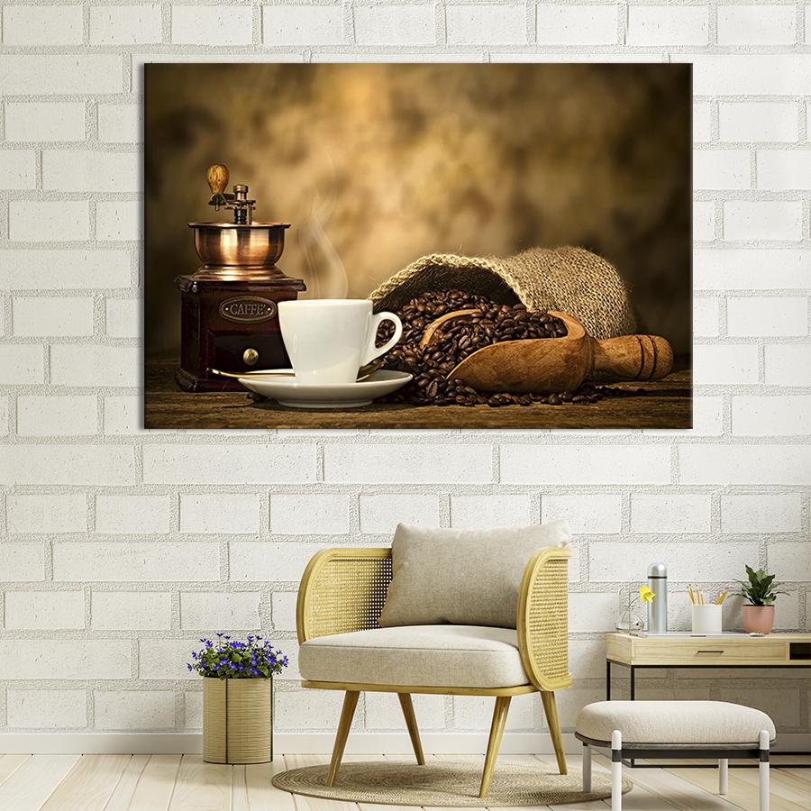 Настенный декор картина на холсте для интерьера Кофейный натюрморт 120x80 см (291-1)