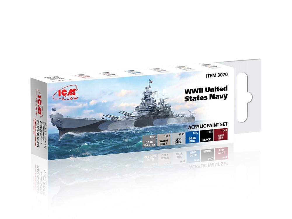Набор акриловых красок ICM для военно-морского флота США 2СВ (3070)