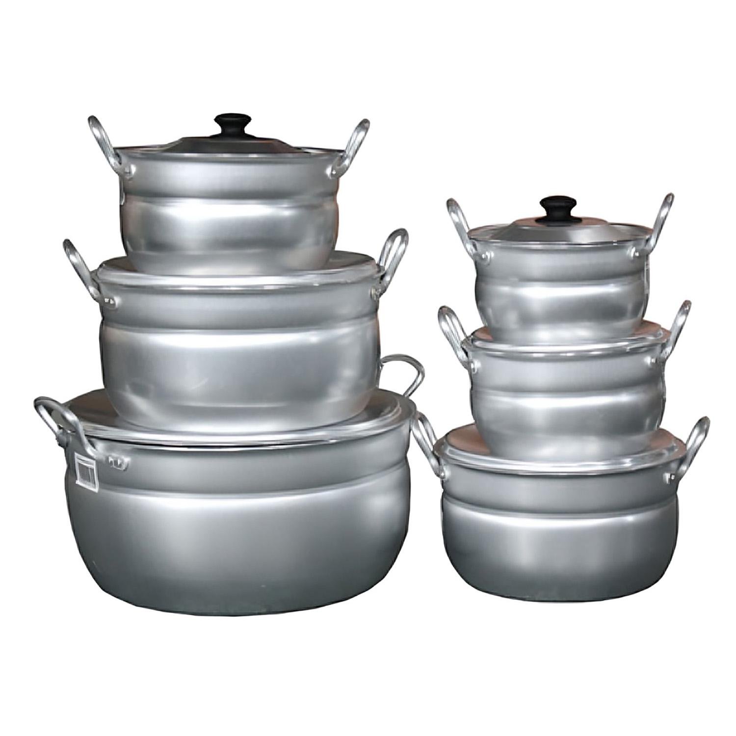 Набір каструль з кришкою Interos сферичних матових алюмінієвих 6 шт. 2,5/3,5/4,5/10/15/20 л (87003)