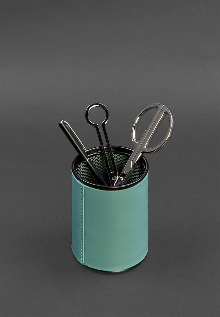 Стакан для ручек в кожаном чехле краст Бирюзовый (A-027809) - фото 2 Стакан для ручек в кожаном чехле краст Бирюзовый (A-027809) - фото 2