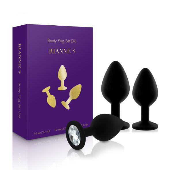 Набор анальных пробок с кристаллом Rianne S Booty Plug Set 2,7 см/3,5 см/4,1 см Черный (SO3889)