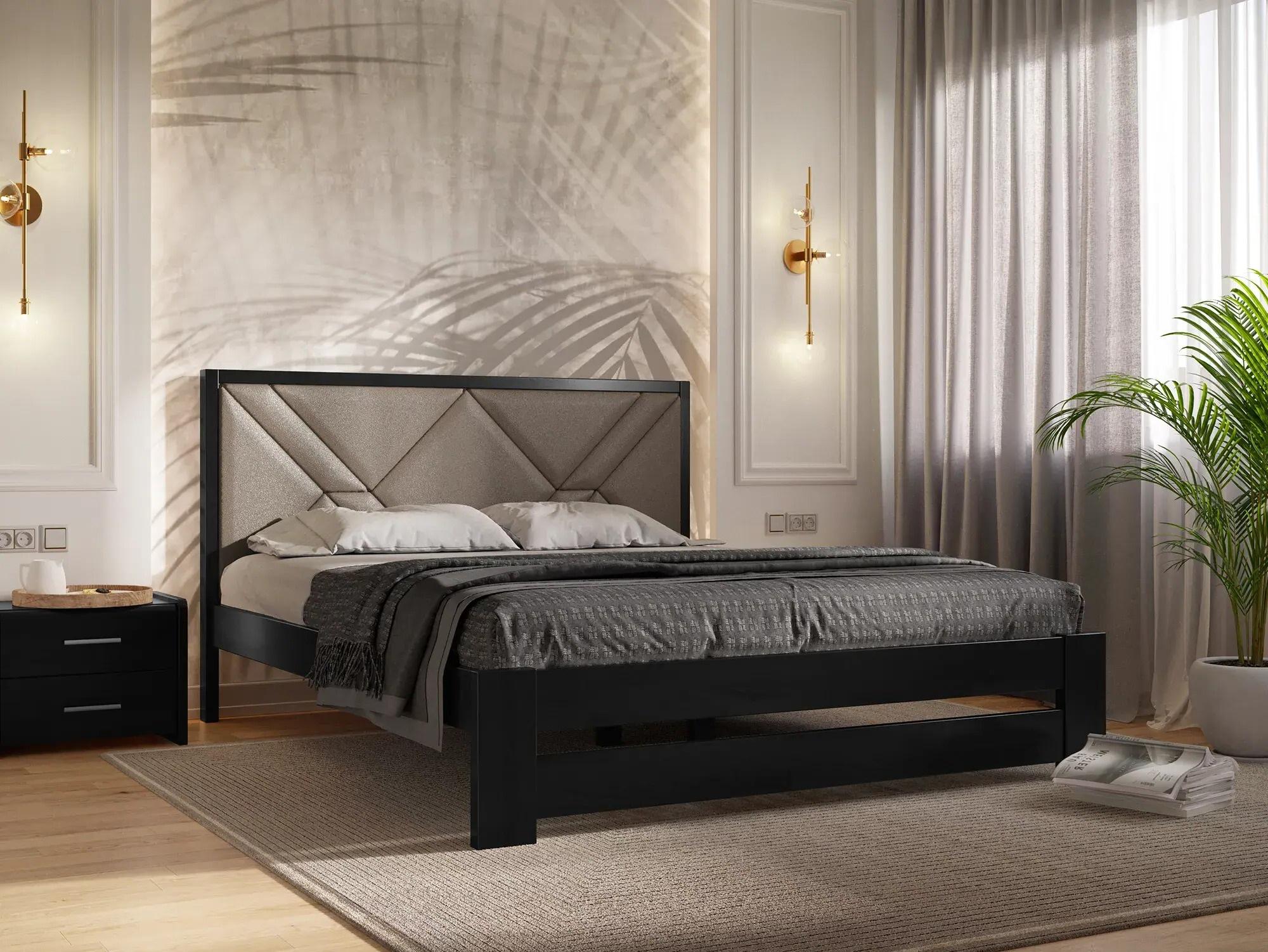 Кровать двуспальная Arbor Drev Симфония Премиум с ламелями без матраса натуральное дерево сосна/ткань 180х200 см Венге магия/Бежевый (51381)