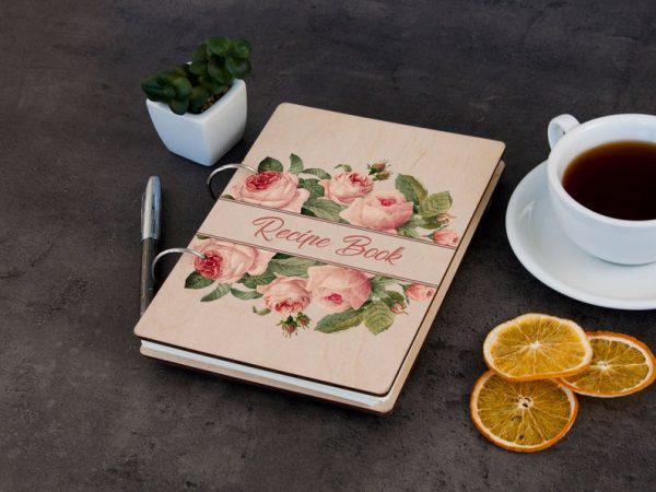 Книга для рецептів WoodPresentStudio Троянди 80 аркушів крафт без линівки Світле дерево