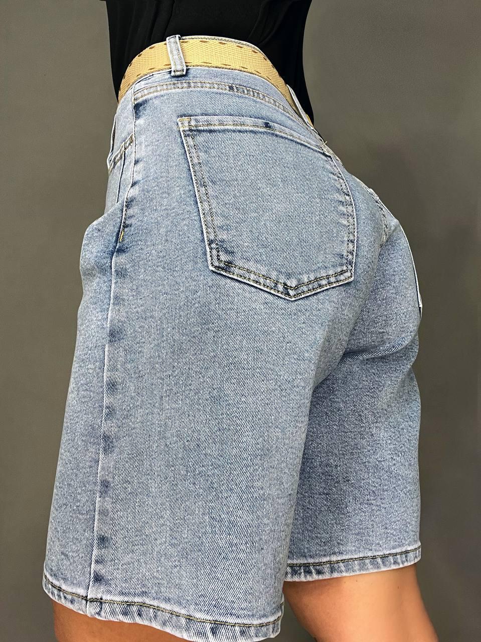 Шорты женские джинсовые Moss 513 бермуды с высокой посадкой и поясом-платком р. 32 Голубой (4170) - фото 3