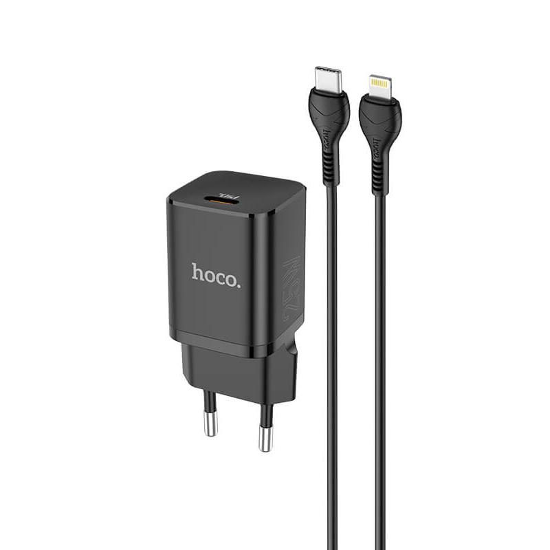 Мережевий зарядний пристрій HOCO Type-C to Lightning cable Rigorous charger set N19 | Type-C, 25W, 3A, QC/PD black