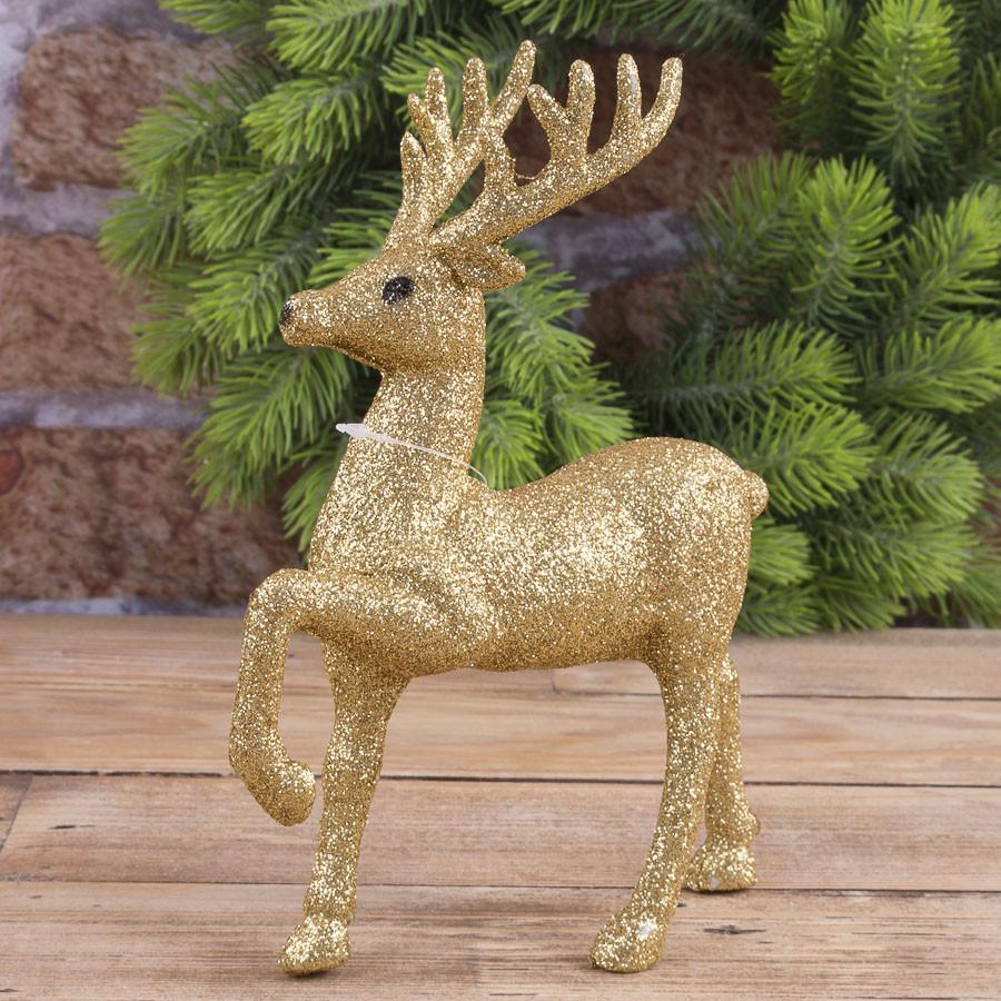 Статуэтка Олень в блестках 23 см Золотой (1734-1)