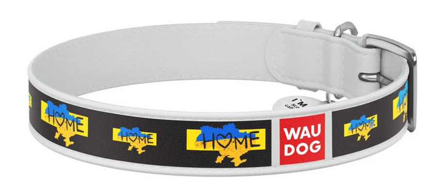 Ошейник для собак кожаный WAUDOG Design с QR паспортом Дом ХL 35 мм 46-59 см Белый (Collar3606-0230-15)