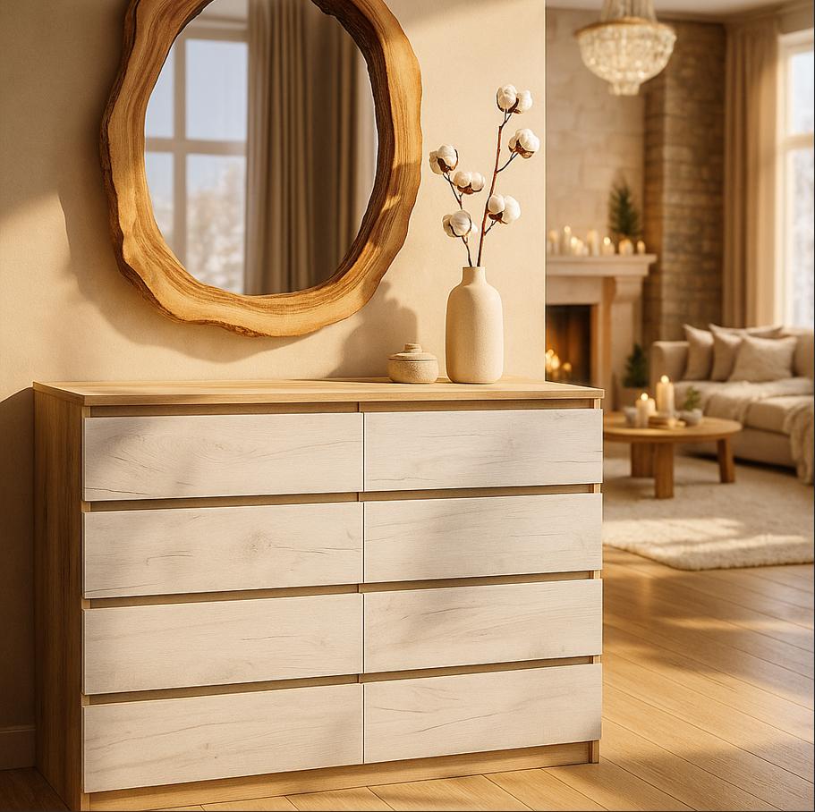 Комод Мастер Форм Брайт ДСП телескопические направляющие полного выдвижения 1300х376х950 мм Дуб крафт серый/Дуб крафт белый