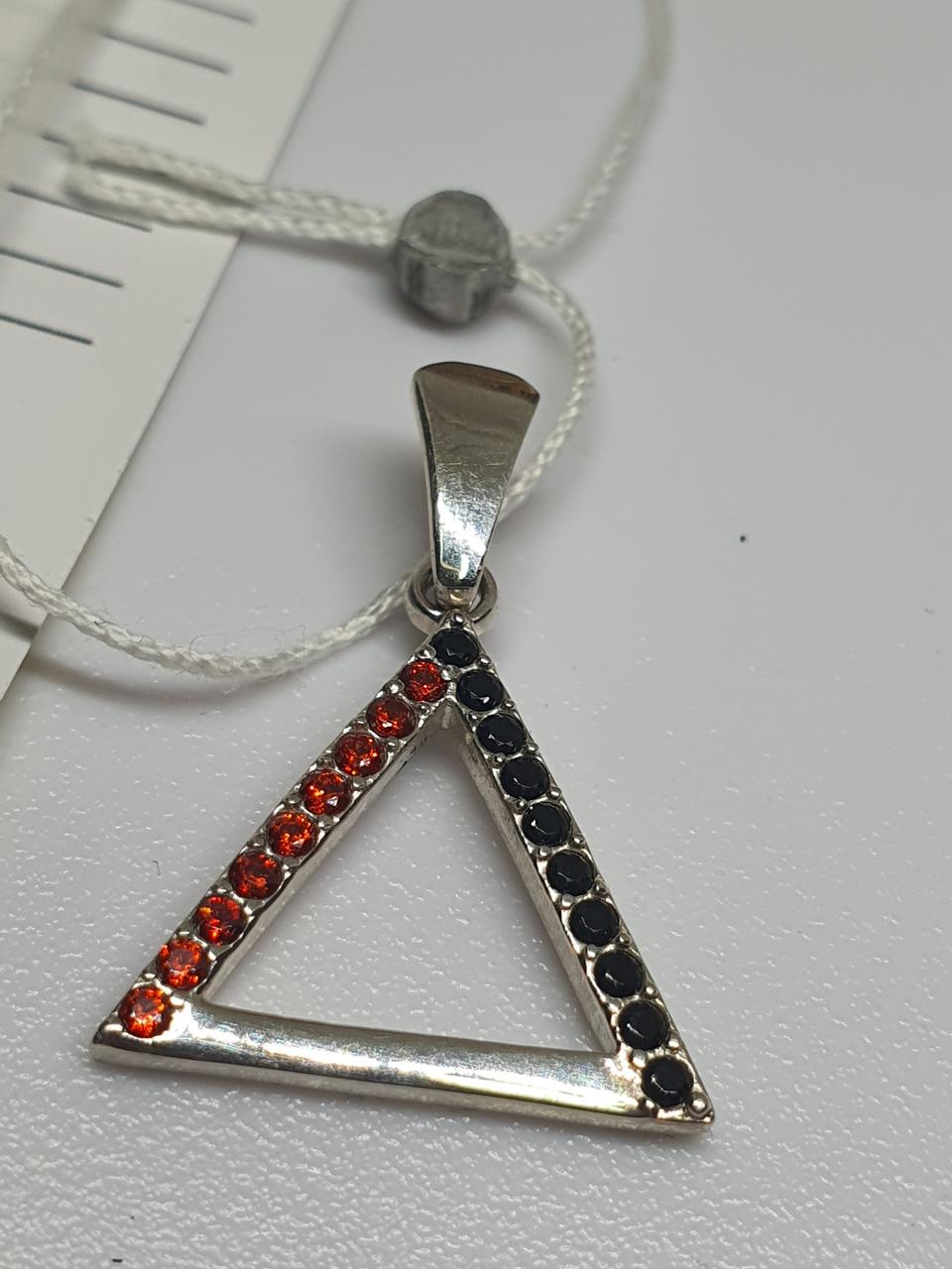 Серебряный кулон Треугольник камни красно-черные 925 пробы подвеска (2797584726)