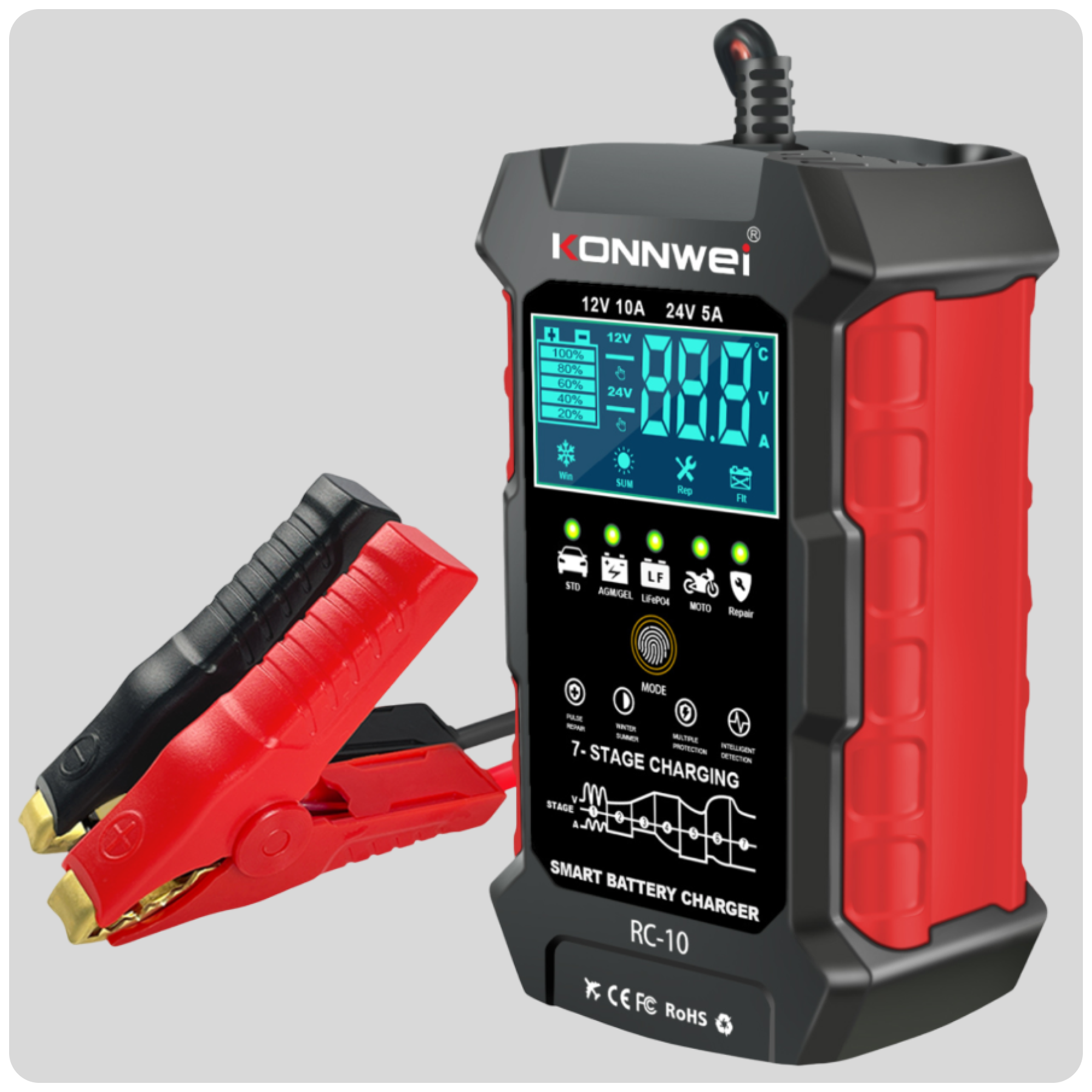 Зарядний пристрій автомобільного акумулятора автоматичний імпульсний KONNWEI RC10