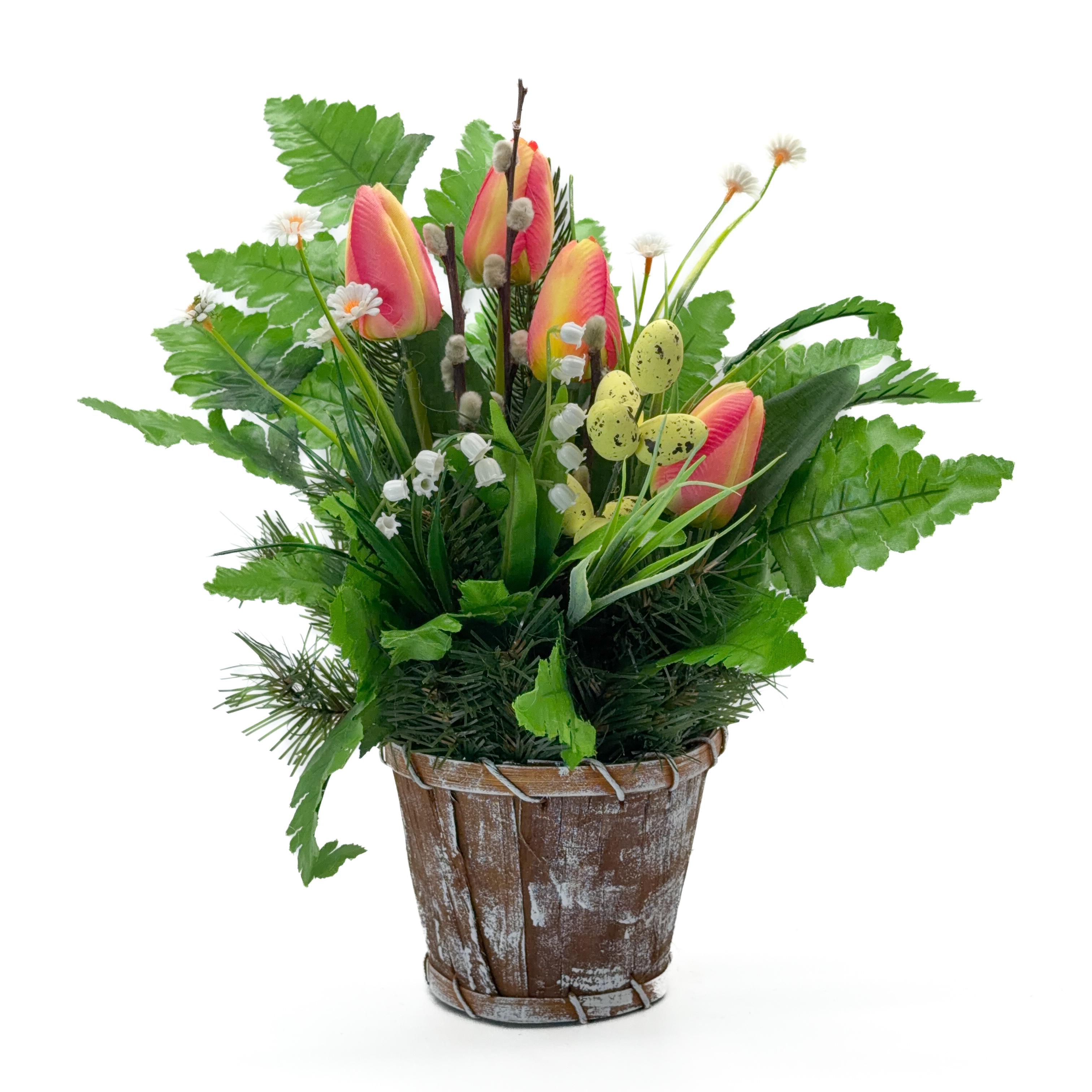 Композиция Пасхи GALA DECOR с розовыми тюльпанами и яйцами в деревянном кашпо (KП4525ТР) Композиция Пасхи GALA DECOR с розовыми тюльпанами и яйцами в деревянном кашпо (KП4525ТР)