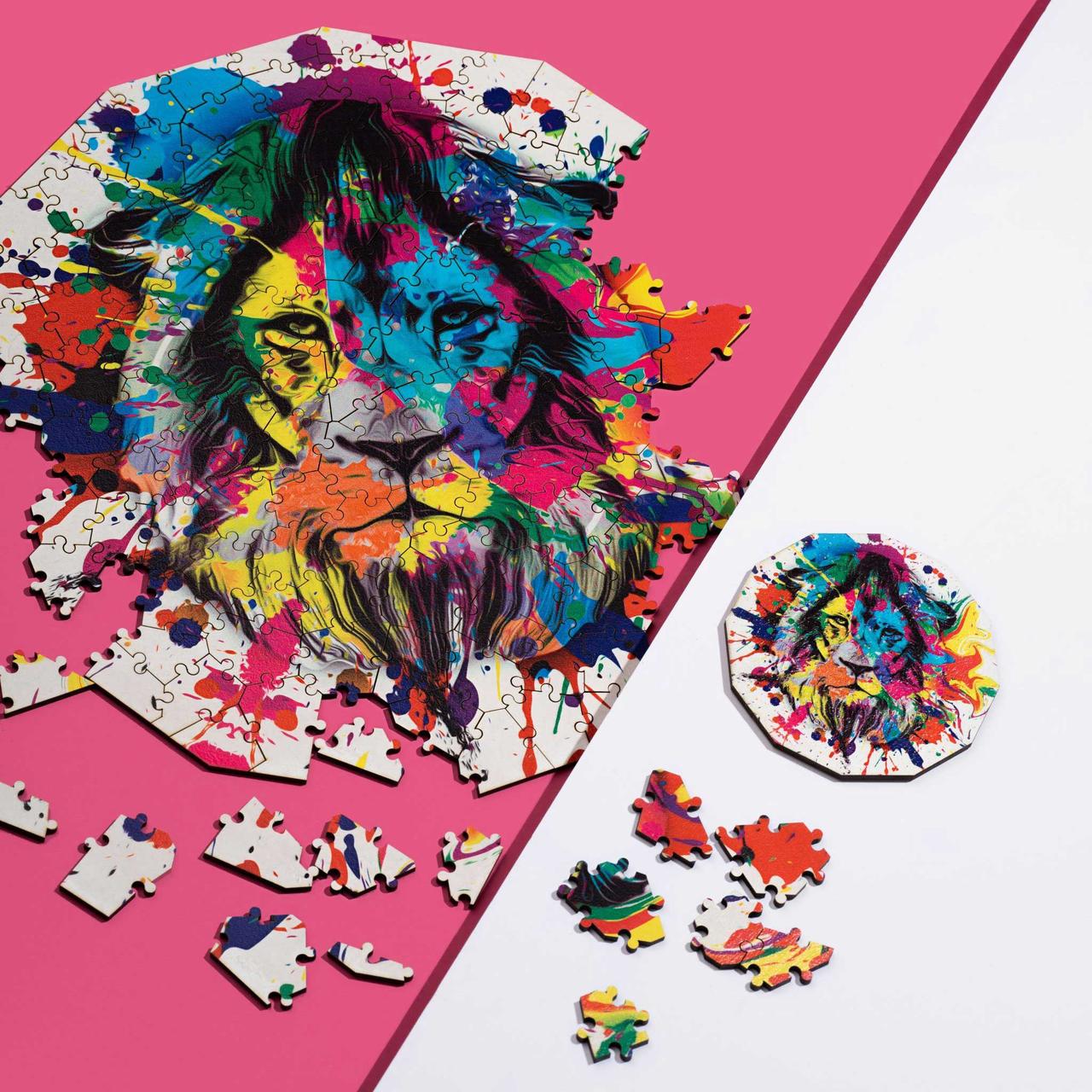 Пазл дерев'яний фігурний TheGravix Графіті Тварини Лев 146 деталей - фото 2 Пазл дерев'яний фігурний TheGravix Графіті Тварини Лев 146 деталей - фото 2