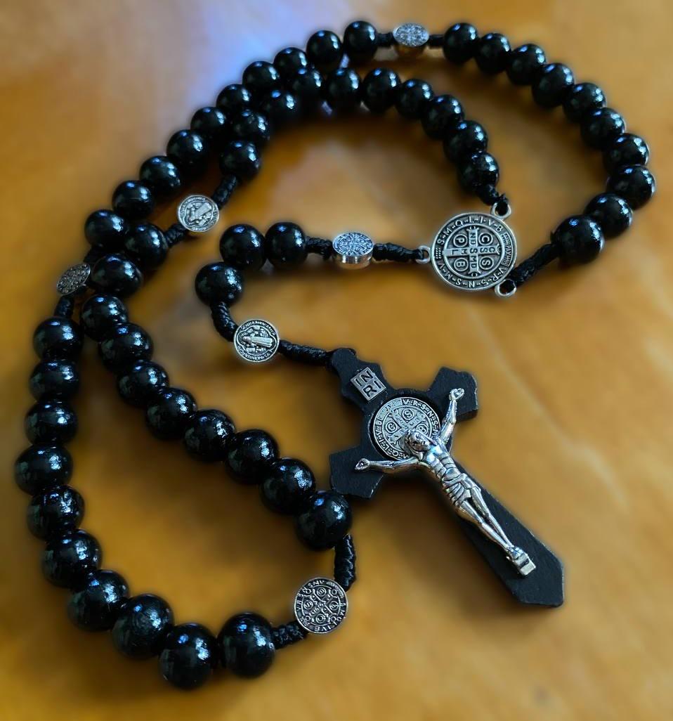 Четки православные деревянные с металлическими вставками с черным крестом Иисус Святой Бенедикт (240716) - фото 3