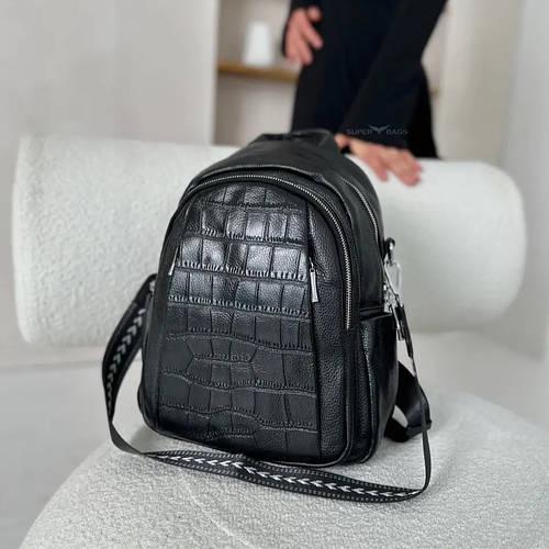 Женский рюкзак Tiding Bag на два отделения из натуральной кожи Черный (1670)