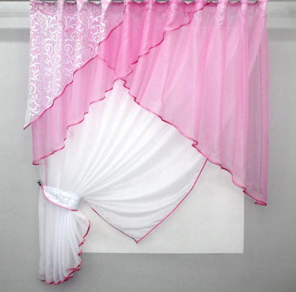 Комплект кухонных штор с ламбрекеном 280х170 см Розовый/Белый (00к 59-398)
