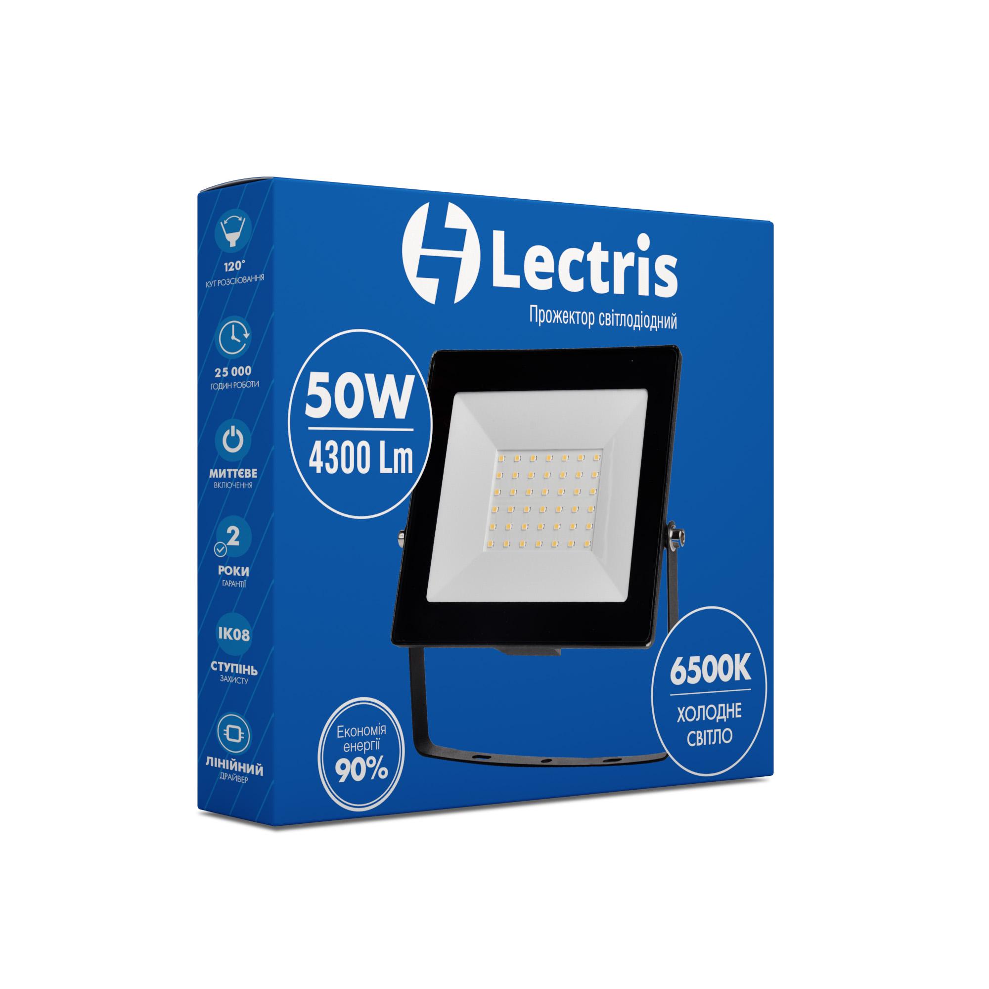 Светодиодный прожектор Lectris 50W 4300Лм 6500K 185-265V IP65 1-LC-3004 - фото 2