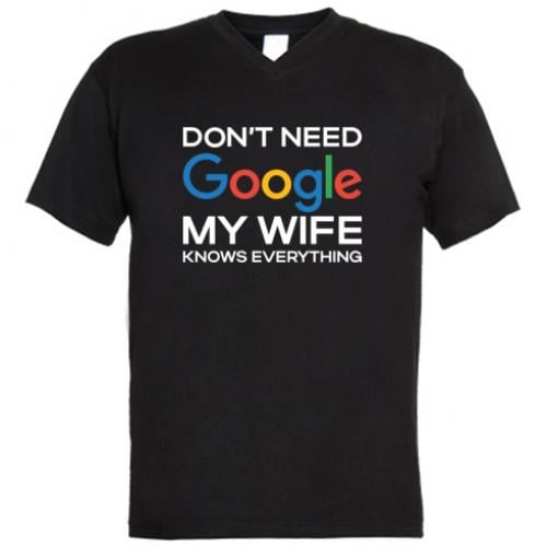 Футболка мужская с V-образным вырезом My Wife Knows Everything M Черный (17482460-2-201097-M)