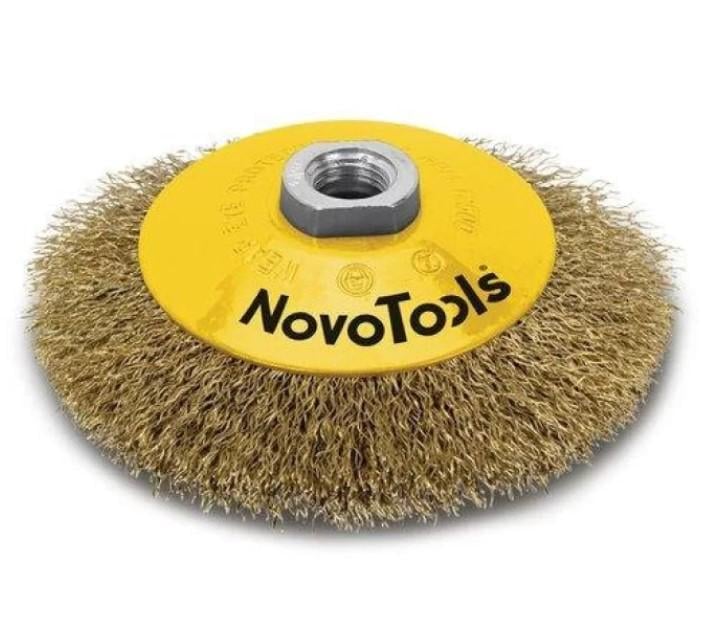 Конусная проволочная щетка NovoTools NTBWB12514BC 125 мм М14 с гофрированным проводом (22138)