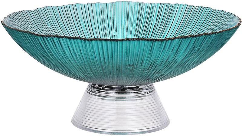 Фруктівниця скляна Fleur 25х11 см на нозі смарагдовий із золотою облямівкою