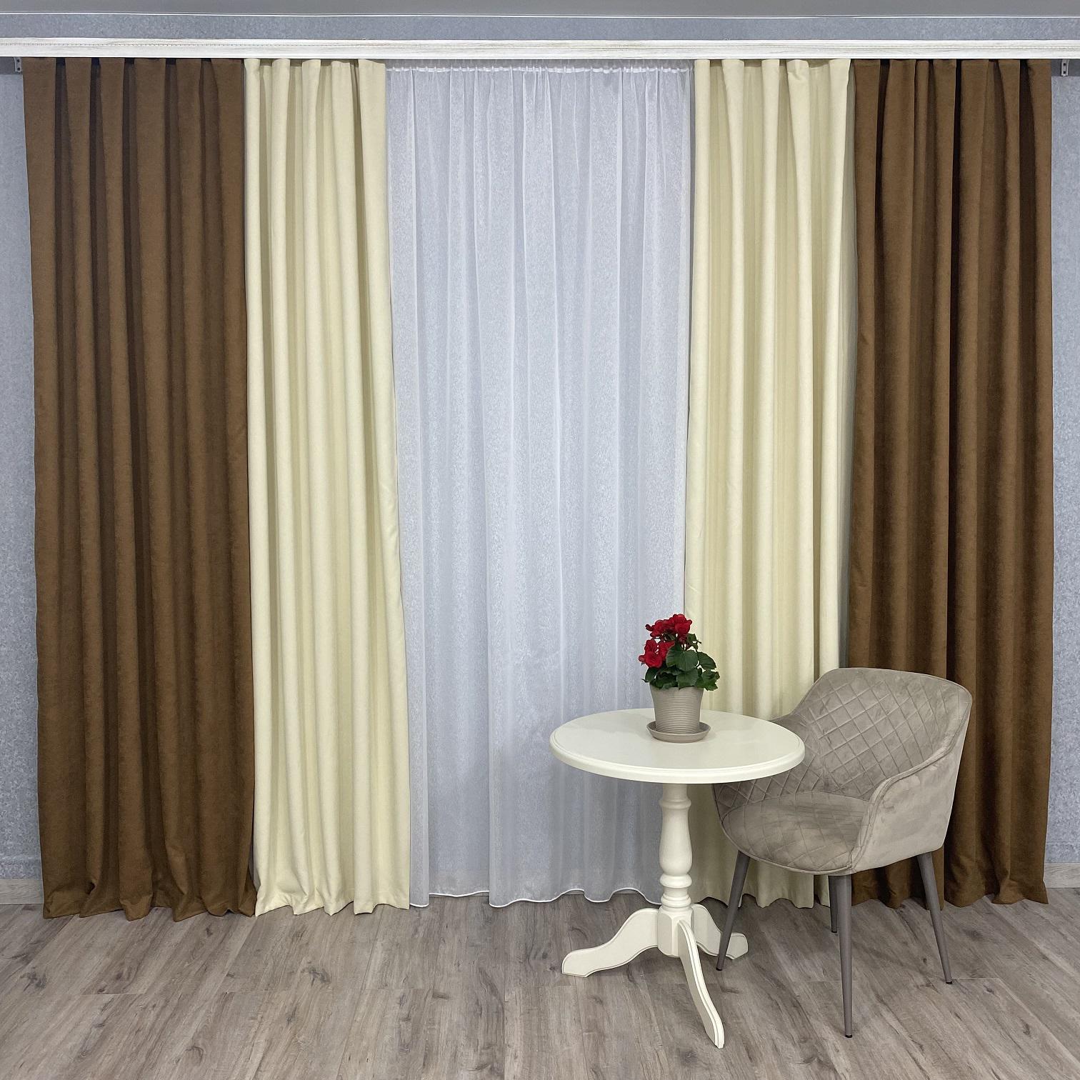 Шторы микровелюр TG Home Дуэт №450 1,50х2,70 м Коричневый/Кремовый (450-216/250)